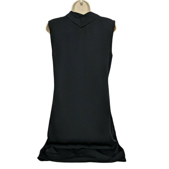 Tahari Black Shift Dress Ruffle V Neck Zip Up Size 4 - Picture 2 of 5